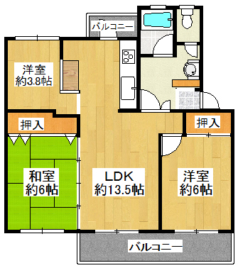 上野芝A団地2号棟 201号室 間取り 上野芝A団地2号棟 201号室 間取り